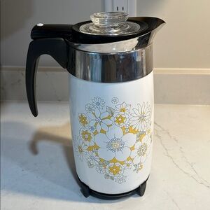 VINTAGE CORNING WARE ELECTRIC PERCOLATOR DAISY FLORAL BOUQUET - 10 CUP